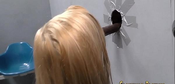  Gloryhole fucked babe guzzles cum